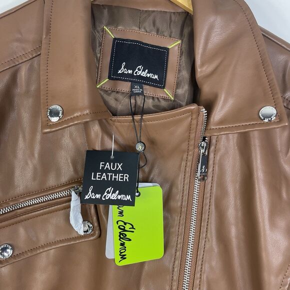 Sam Edelman Women's XL Brown Vegan Leather Moto Jacket Biker Motorcycle - Picture 2 of 13
